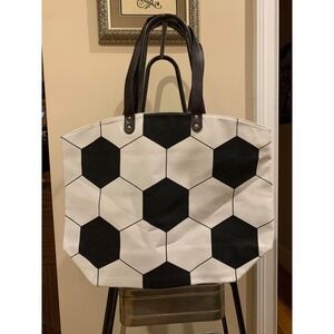 Soccer Ball Canvas Tote Bag Womens Large Black White New 21" Sporty